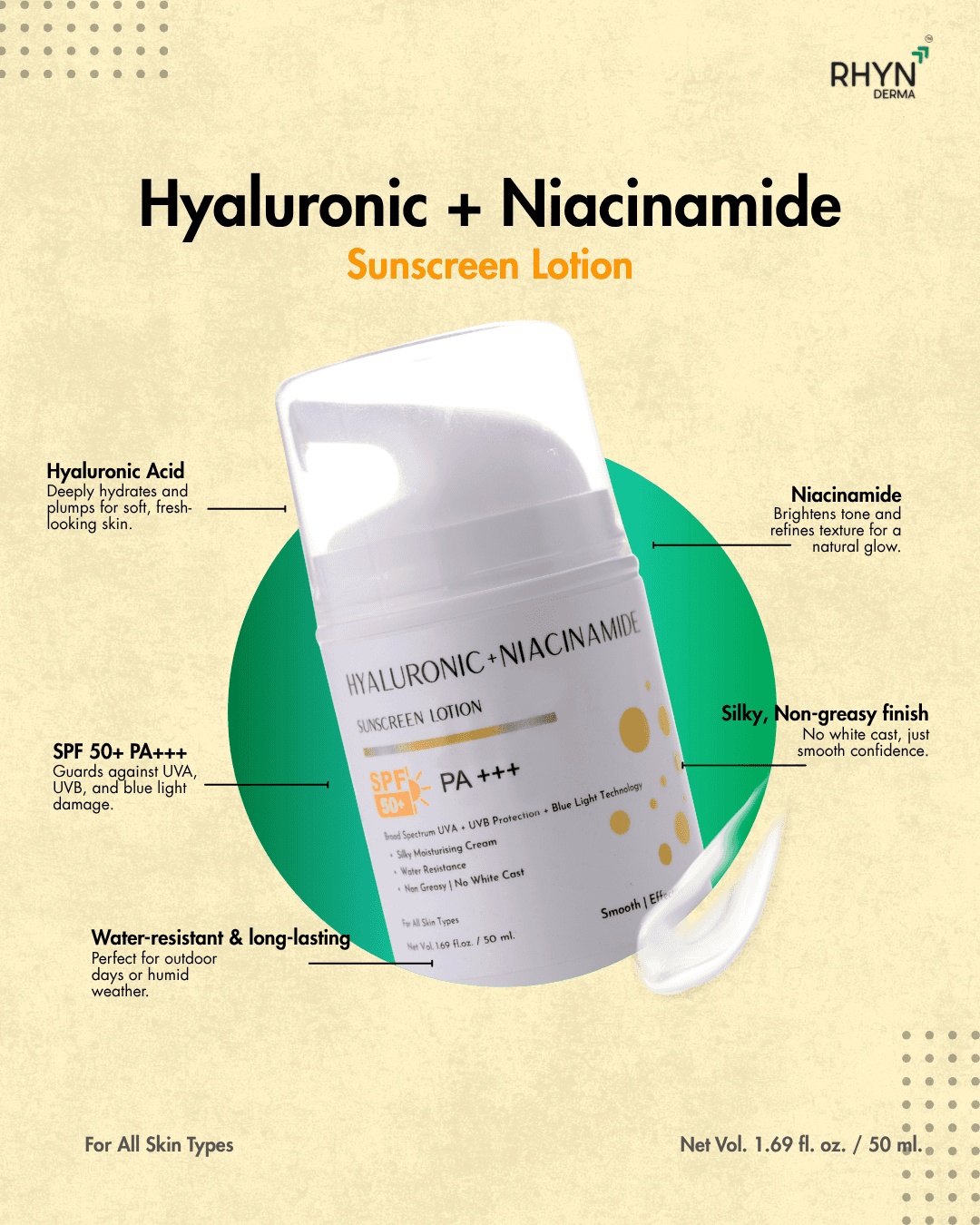 Pack Of 2 Rhyn Derma Niacinamide Sunscreen Lotion SPF 50+ Nepal | Oil Control & Blue Light Protection 50ml - image 2