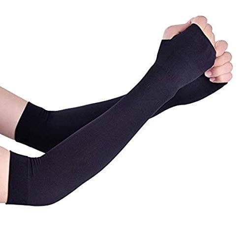 Slim 1 Pair Arm Sleeves Fit Thumb Stretchable Hand Cover Arm Sleeves Black Color - Arm Sleeves - image 1