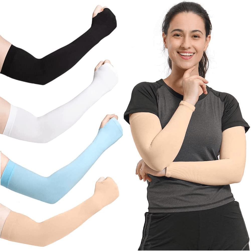 Slim 1 Pair Arm Sleeves Fit Thumb Stretchable Hand Cover Arm Sleeves Black Color - Arm Sleeves - image 4