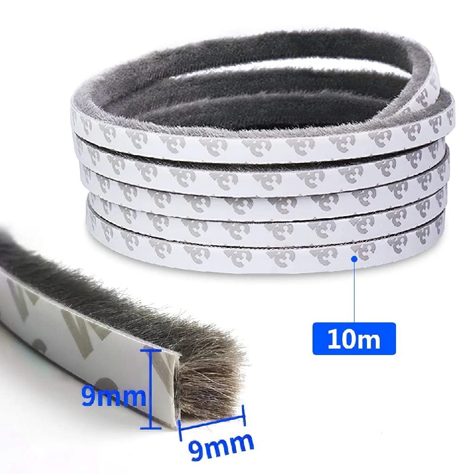 Anti-Collision Weather Stripping Brush For Sliding Door And Windows, Pile Self Adhesive Weather Strip Seal (33 Ft(10 M), Grey) - image 1