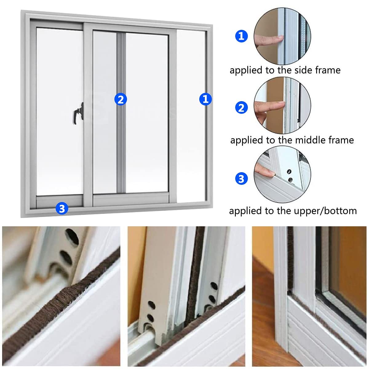 Anti-Collision Weather Stripping Brush For Sliding Door And Windows, Pile Self Adhesive Weather Strip Seal (33 Ft(10 M), Grey) - image 4