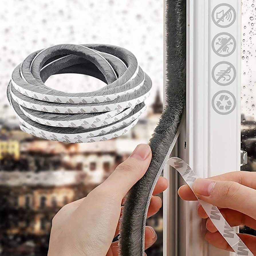 Anti-Collision Weather Stripping Brush For Sliding Door And Windows, Pile Self Adhesive Weather Strip Seal (33 Ft(10 M), Grey) - image 5