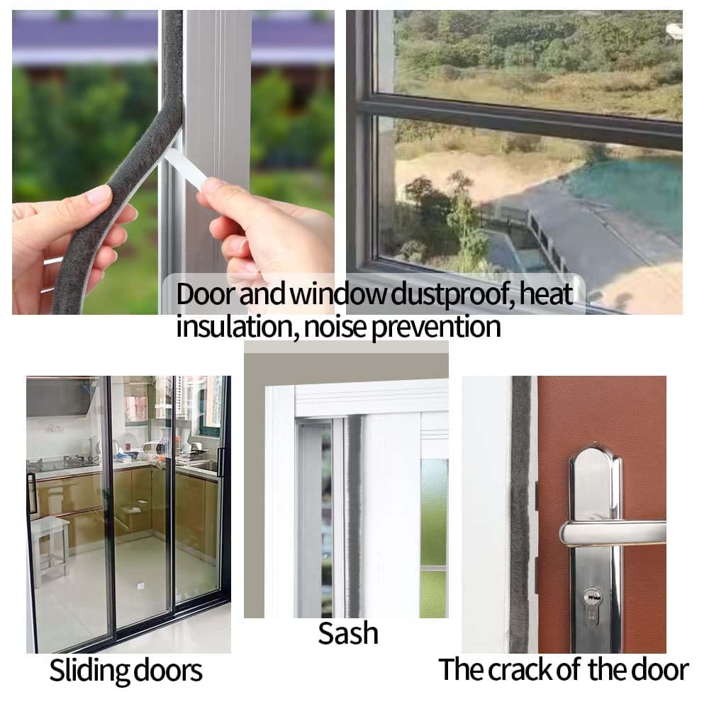 Anti-Collision Weather Stripping Brush For Sliding Door And Windows, Pile Self Adhesive Weather Strip Seal (33 Ft(10 M), Grey) - image 3