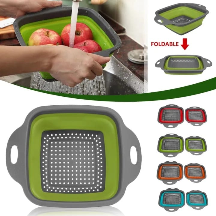 2 Pcs Silicone Colanders Collapsible Food Strainer Basket With Handle Foldable Filter Basket Steamer For Draining Fruit Vegetable Pasta Drain Wash - image 1
