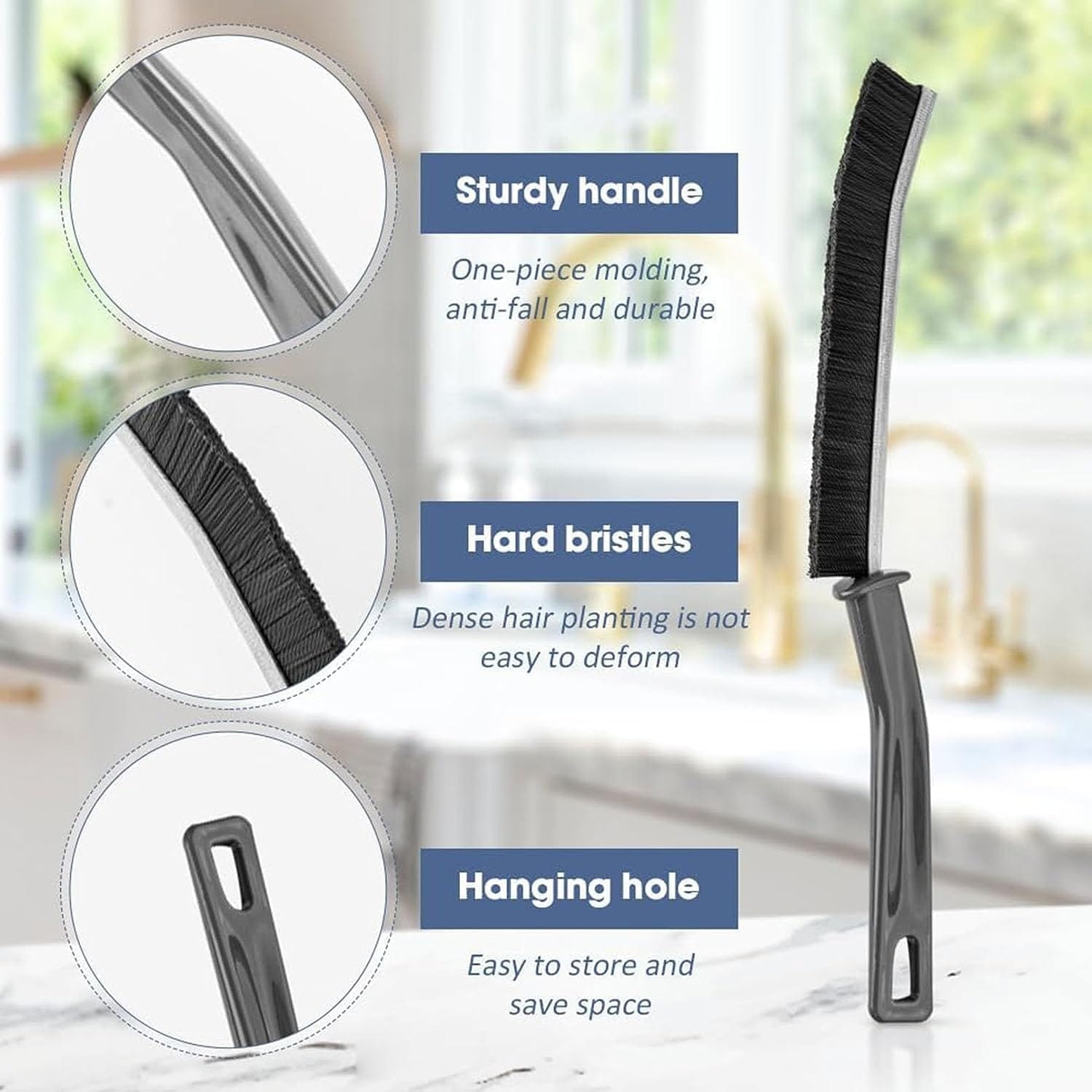 Gap Cleaning Brush, Bathroom Gap Cleaning Brush, Clean The Dead Corners Of Bathroom Kitchen Tiles, Window Slots, Multi-Purpose Door Window Deep Cleaning Brush Supplies (Pack Of 1, Black) - image 5