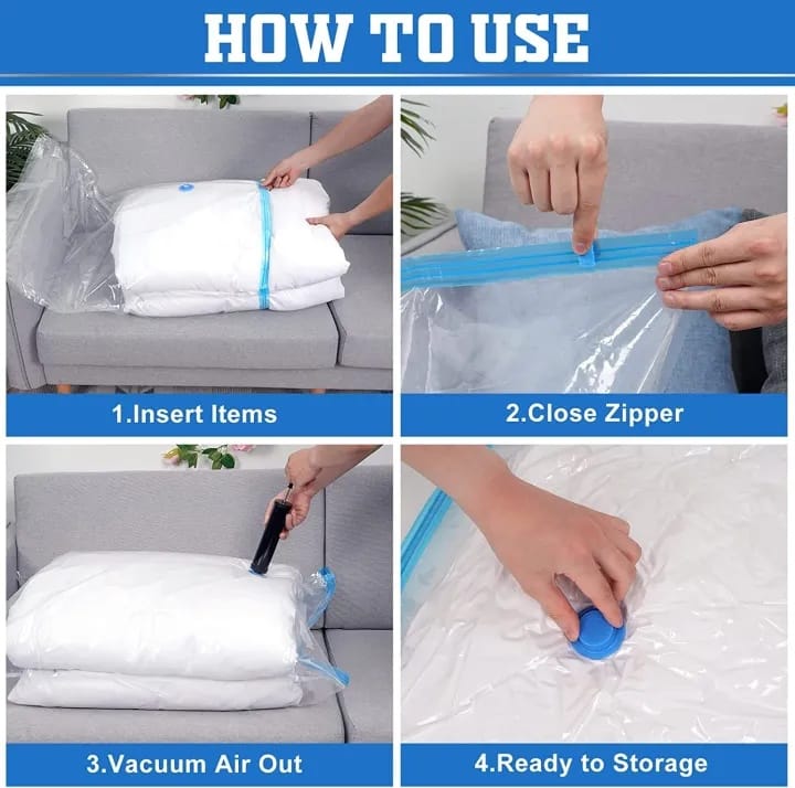 Ziplock Space Saver Vacuum Storage Bag With Travel Hand Pump- Pack Of 5 - image 3
