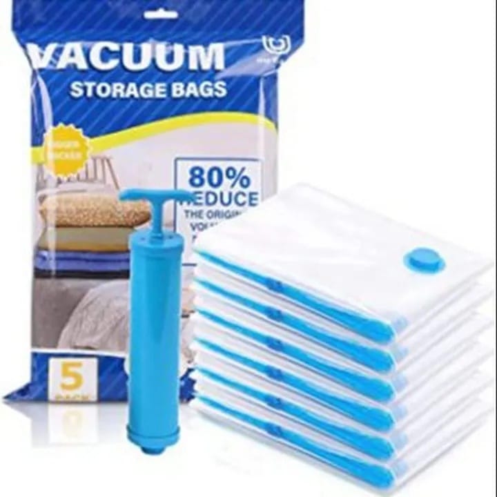 Ziplock Space Saver Vacuum Storage Bag With Travel Hand Pump- Pack Of 5 - image 1