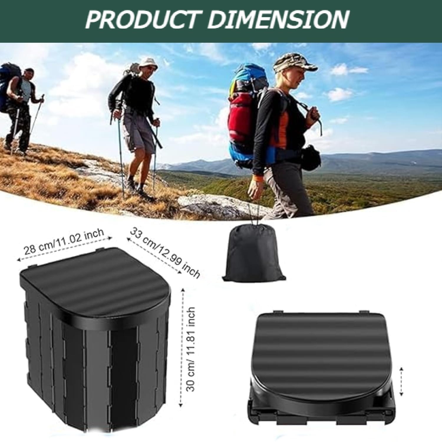 Portable Camping Toilet For Adults - Hapoon XL Portable Folding Toilet With Lid,Travel Portable Potty For Adults,Porta Potty Car Toilet,Black - image 3
