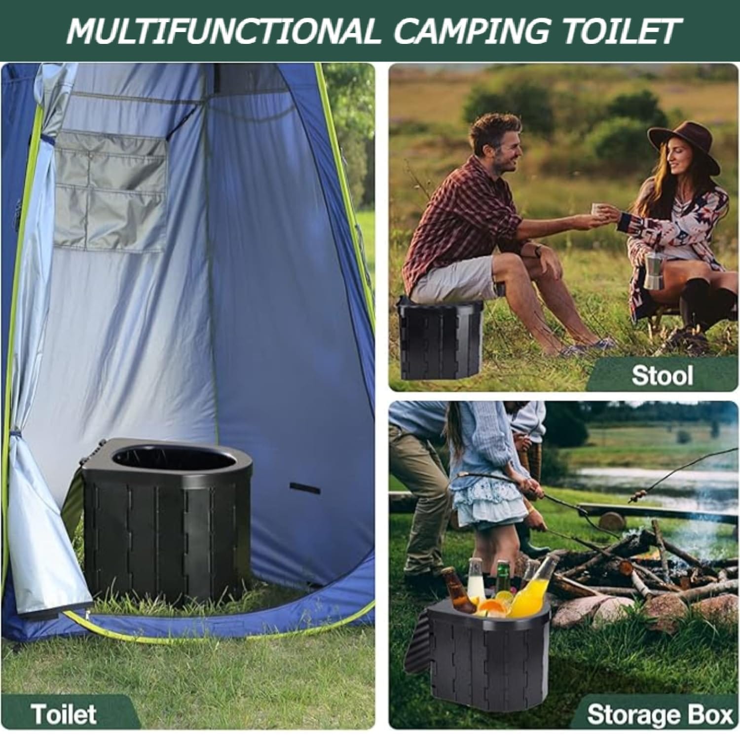 Portable Camping Toilet For Adults - Hapoon XL Portable Folding Toilet With Lid,Travel Portable Potty For Adults,Porta Potty Car Toilet,Black - image 4
