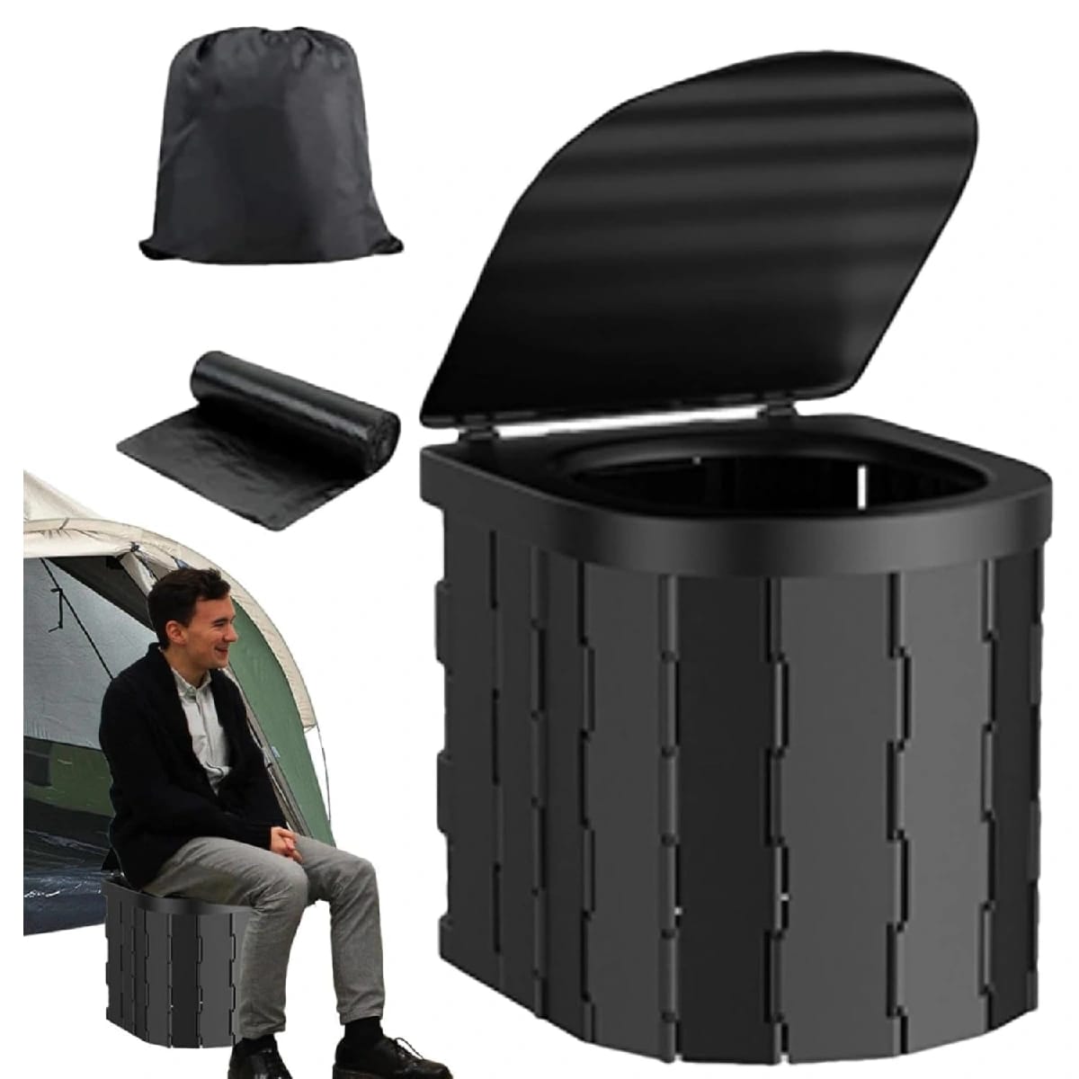 Portable Camping Toilet For Adults - Hapoon XL Portable Folding Toilet With Lid,Travel Portable Potty For Adults,Porta Potty Car Toilet,Black - image 1