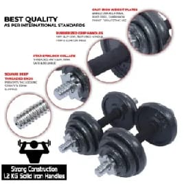 20 Kg Adjustable Chrome Dumbbell Set With 12 Inches Barbell Connector - Multicolor - image 3