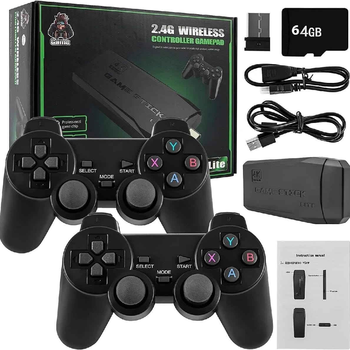 4K Game Stick Lite 64GB Retro Console With Wireless Dual Controllers - Multicolor - image 1