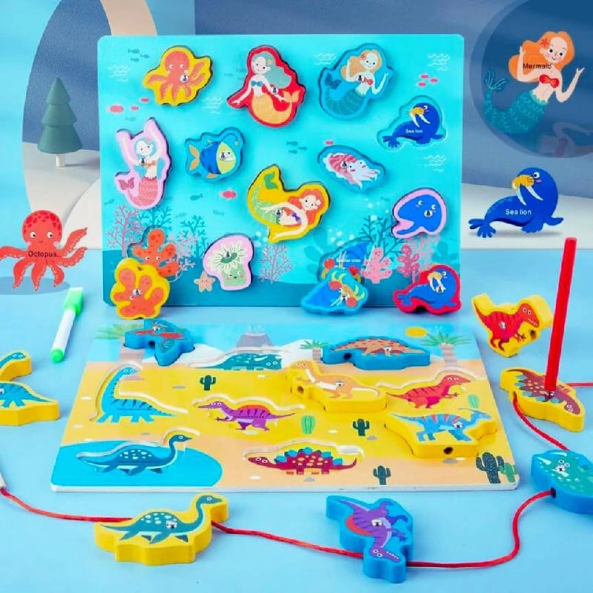 3-In-1 Magnetic Marine Puzzle And Drawing Board For Toddlers - Multicolor - image 3
