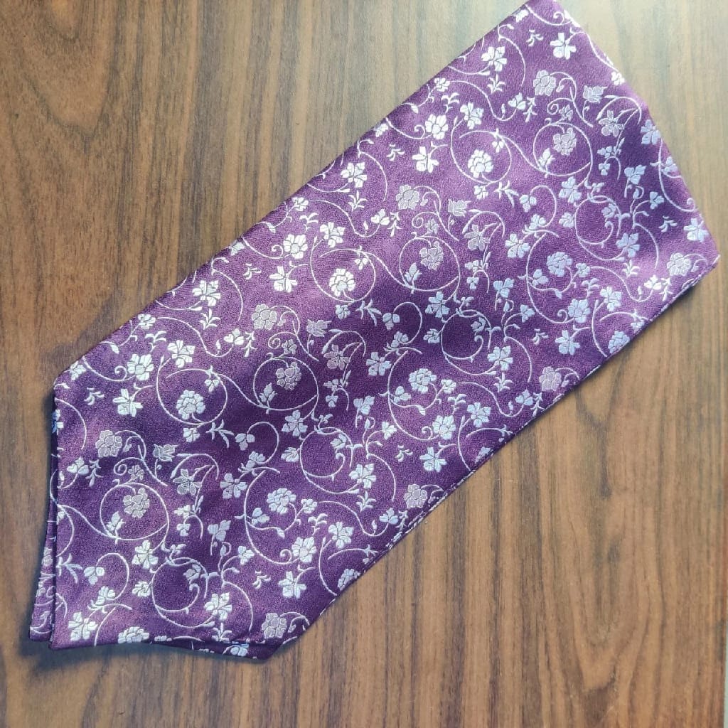 Purple Paisley Satin Ascot With Pocket Square Set - (Multicolor) - image 2