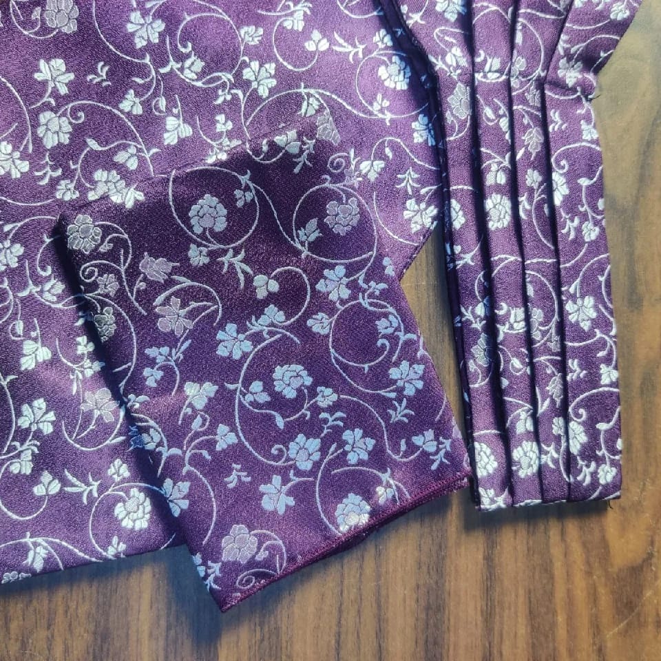 Purple Paisley Satin Ascot With Pocket Square Set - (Multicolor) - image 4