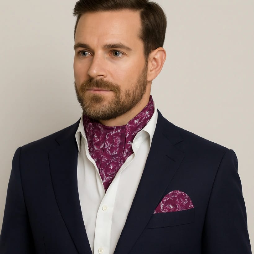 Purple Paisley Satin Ascot With Pocket Square Set - (Multicolor) - image 1