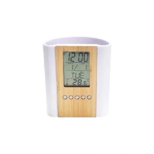 LCD Digital Alarm Clock With Pen Holder Thermometer And Calendar - Multicolor - image 1