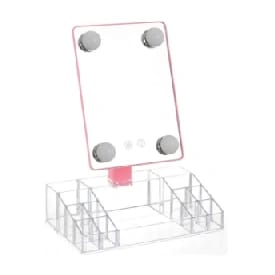3-Mode LED Crystal Makeup Mirror With Organizer & USB Charging - Multicolor - image 1