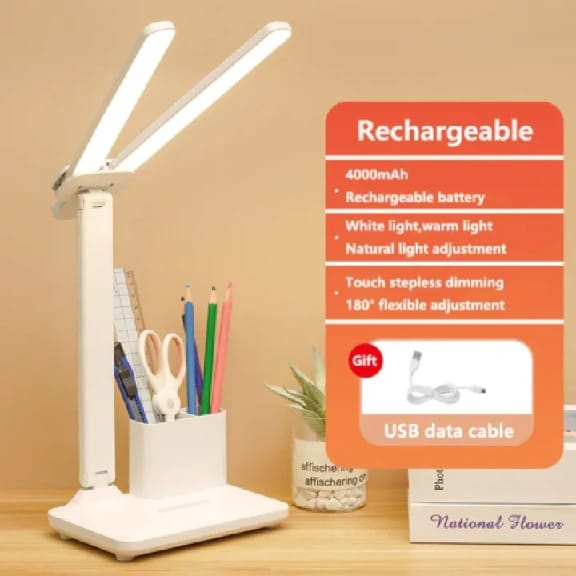 Double-Head Desk Lamp With 3 Dimmable LED Lights And USB Rechargeable - Multicolor - image 1