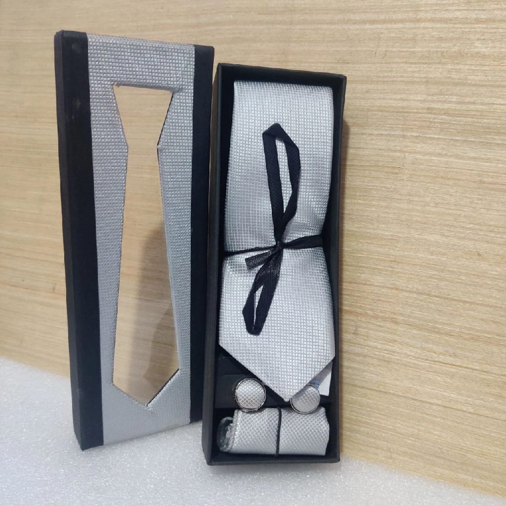 Silver 3-In-1 Tie Gift Set With Cufflinks And Pocket Square - image 1