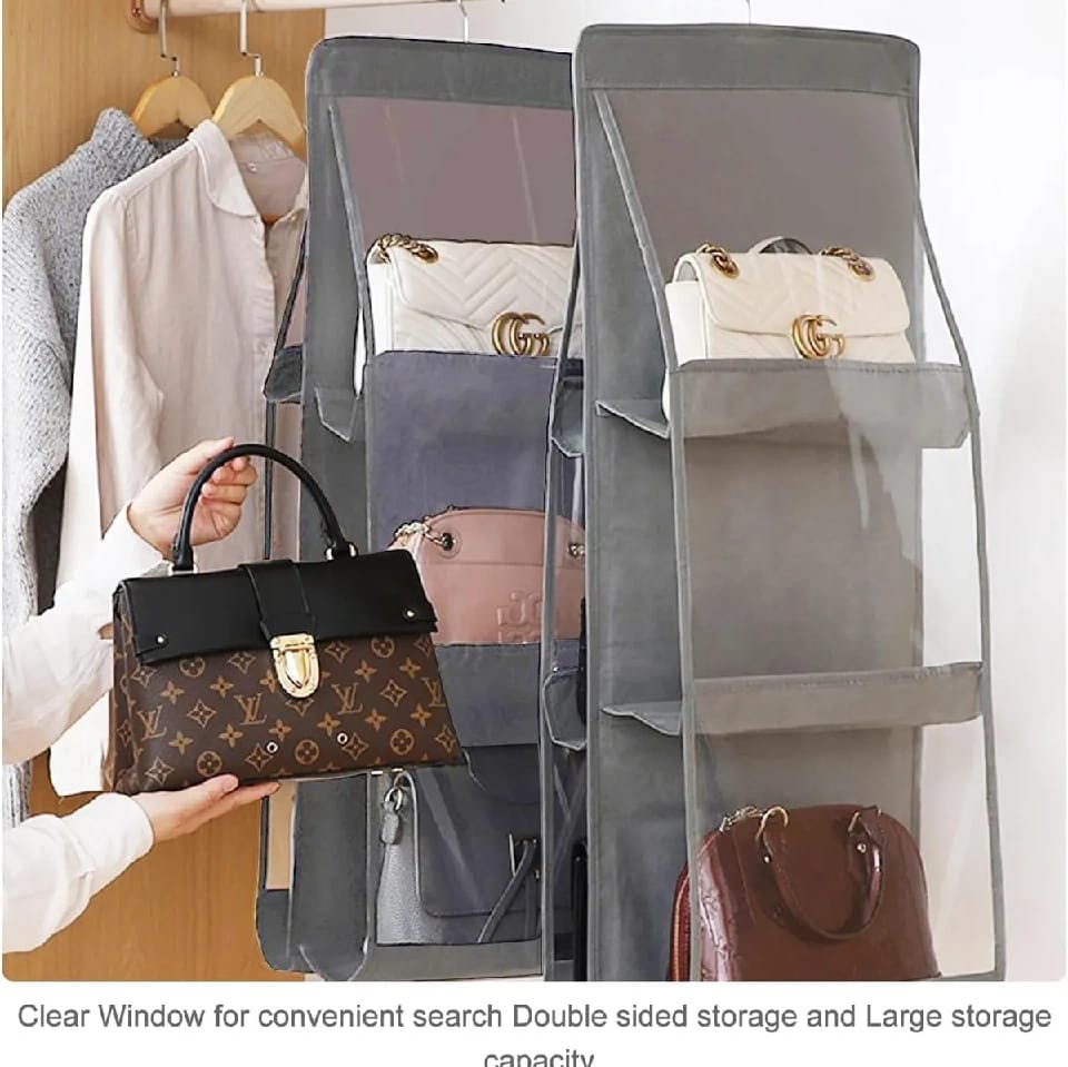 Dust-Proof Hanging Handbag Organizer With 6 Pockets - (Multicolor) - image 4