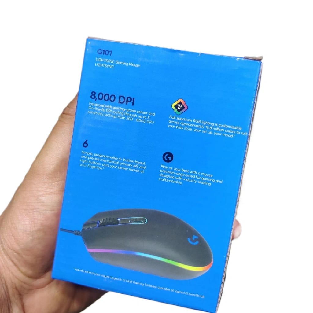 G101 RGB Wired Optical Mouse From Light Sync Logi-Tech 8000dpi - image 3