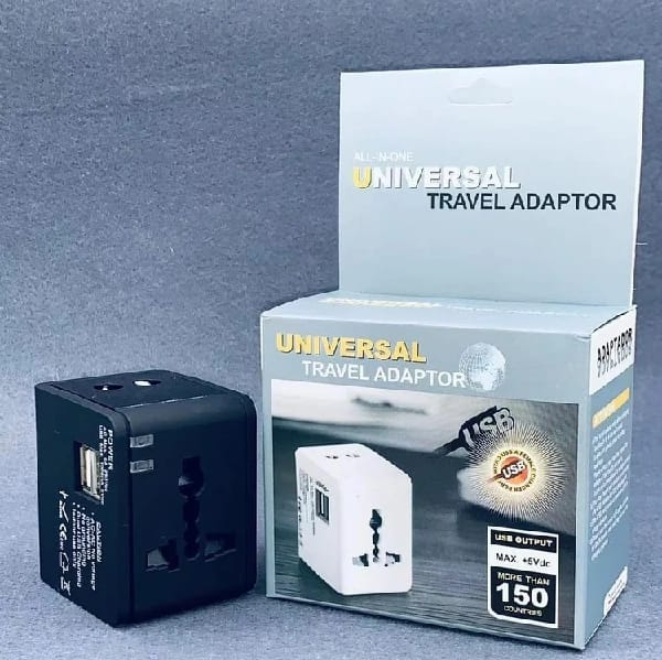 Super Quality Universal Travel Adapter With Dual USB Ports And Safety Fuse - Black - image 1