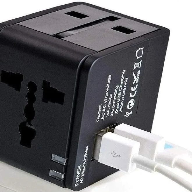 Super Quality Universal Travel Adapter With Dual USB Ports And Safety Fuse - Black - image 4