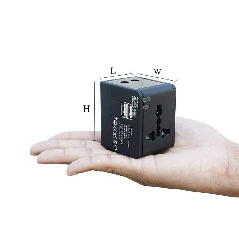 Super Quality Universal Travel Adapter With Dual USB Ports And Safety Fuse - Black - image 2