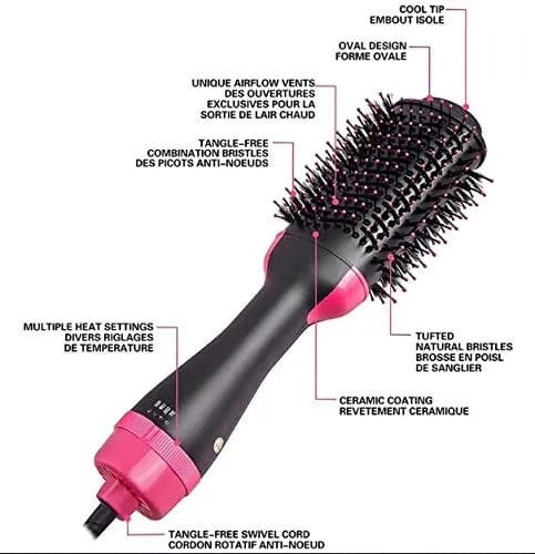 One Step Portable Salon Electric Blow Hair Curler Dryer and Styler Comb Oval Hot Air Brush Straightener Volumizer with Ionic Technology for Women - image 3