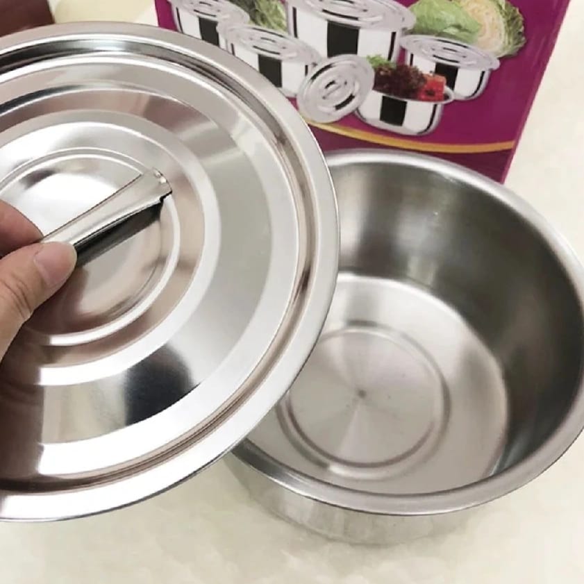 Steel Serving Dekchi Pot With Lid 5 Pieces Set - image 3