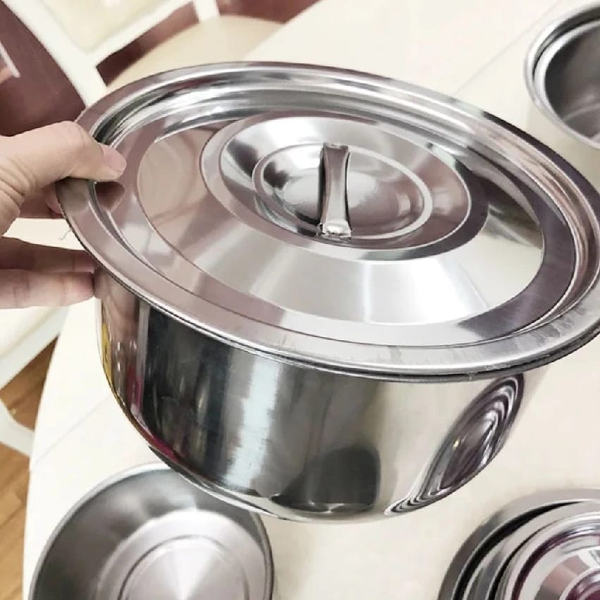 Steel Serving Dekchi Pot With Lid 5 Pieces Set - image 2