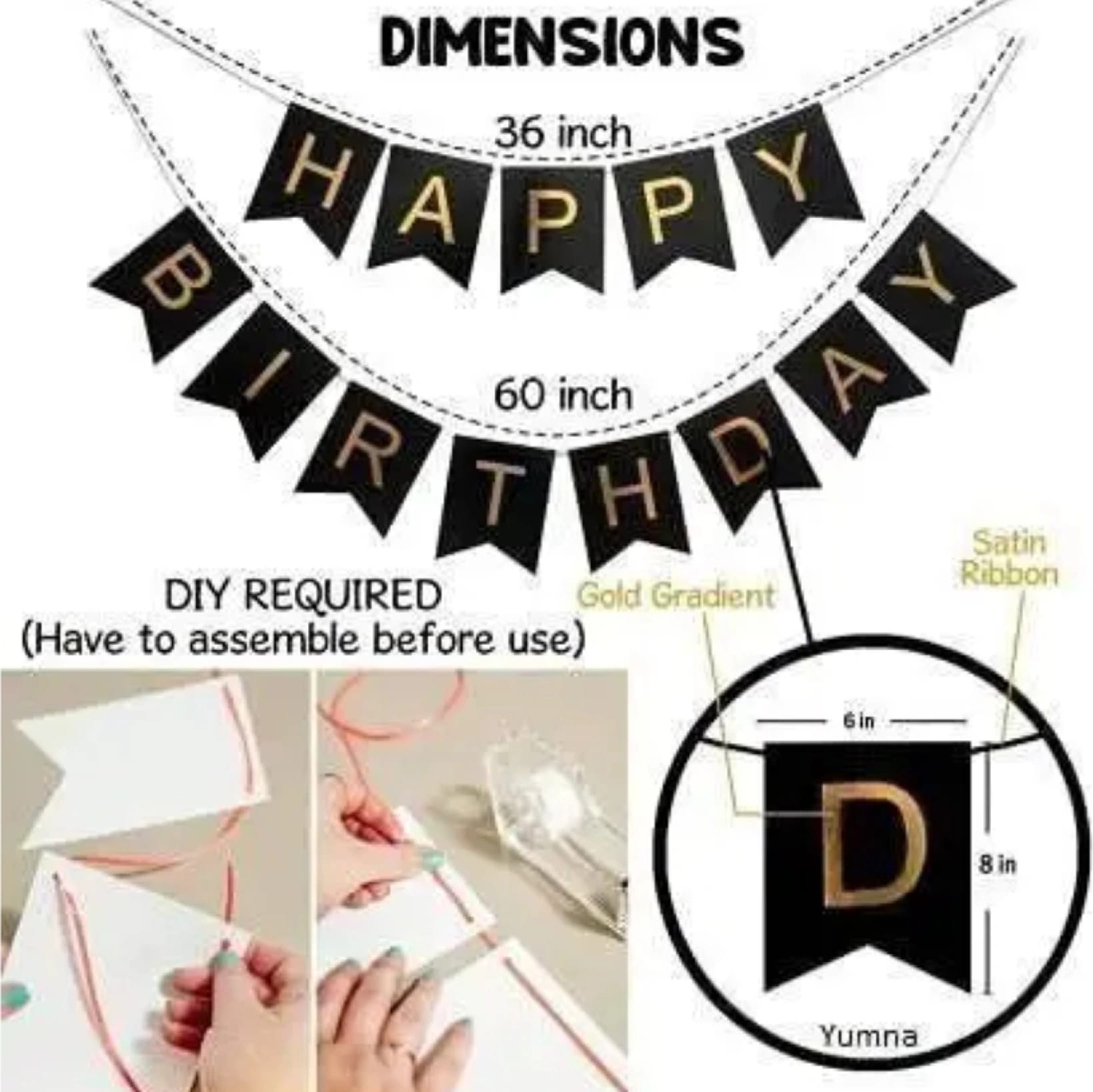 Happy Birthday Decoration Items Kit Combo Set - 61PcsBanner Golden Foil Curtain Metallic Rubber Confetti & Star Balloons With Balloon Pump & Glue Dot - image 3