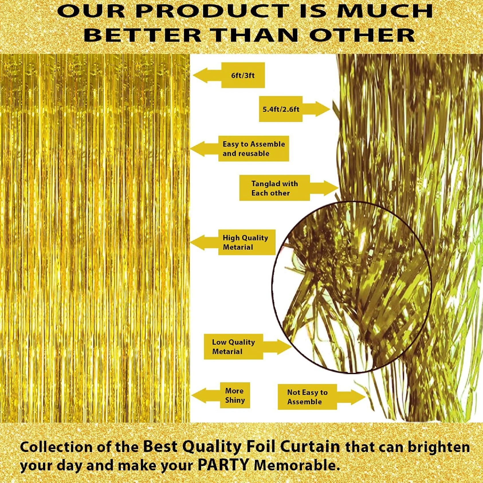Happy Birthday Decoration Items Kit Combo Set - 61PcsBanner Golden Foil Curtain Metallic Rubber Confetti & Star Balloons With Balloon Pump & Glue Dot - image 5