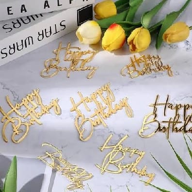 Happy Birthday Cake Topper – Gold Mirror Finish - image 3
