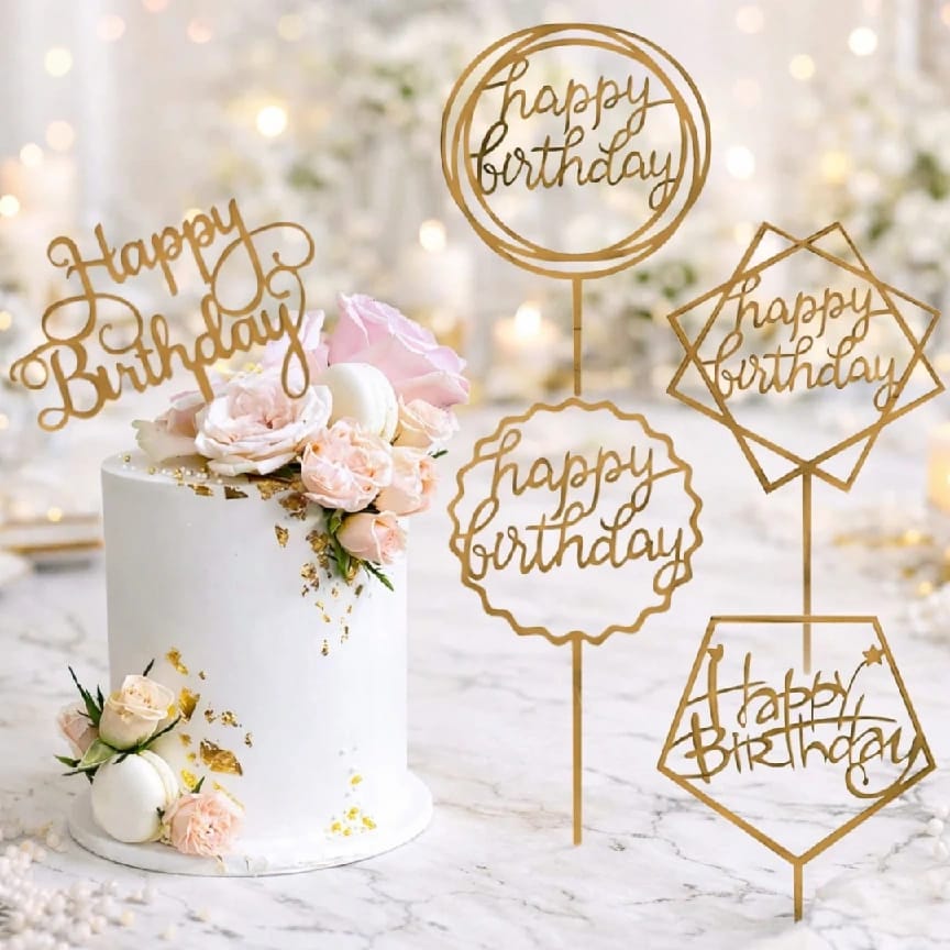 Happy Birthday Cake Topper – Gold Mirror Finish - image 2