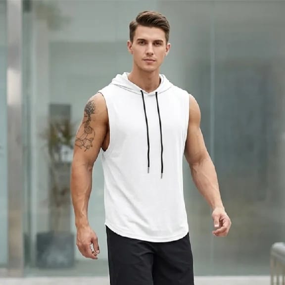 Men Cotton Hoodies Sleeveless Muscle Gym Sport Slim Vest Bodybuilding Hooded Hip Hop Streetwear Workout T-shirt - image 2