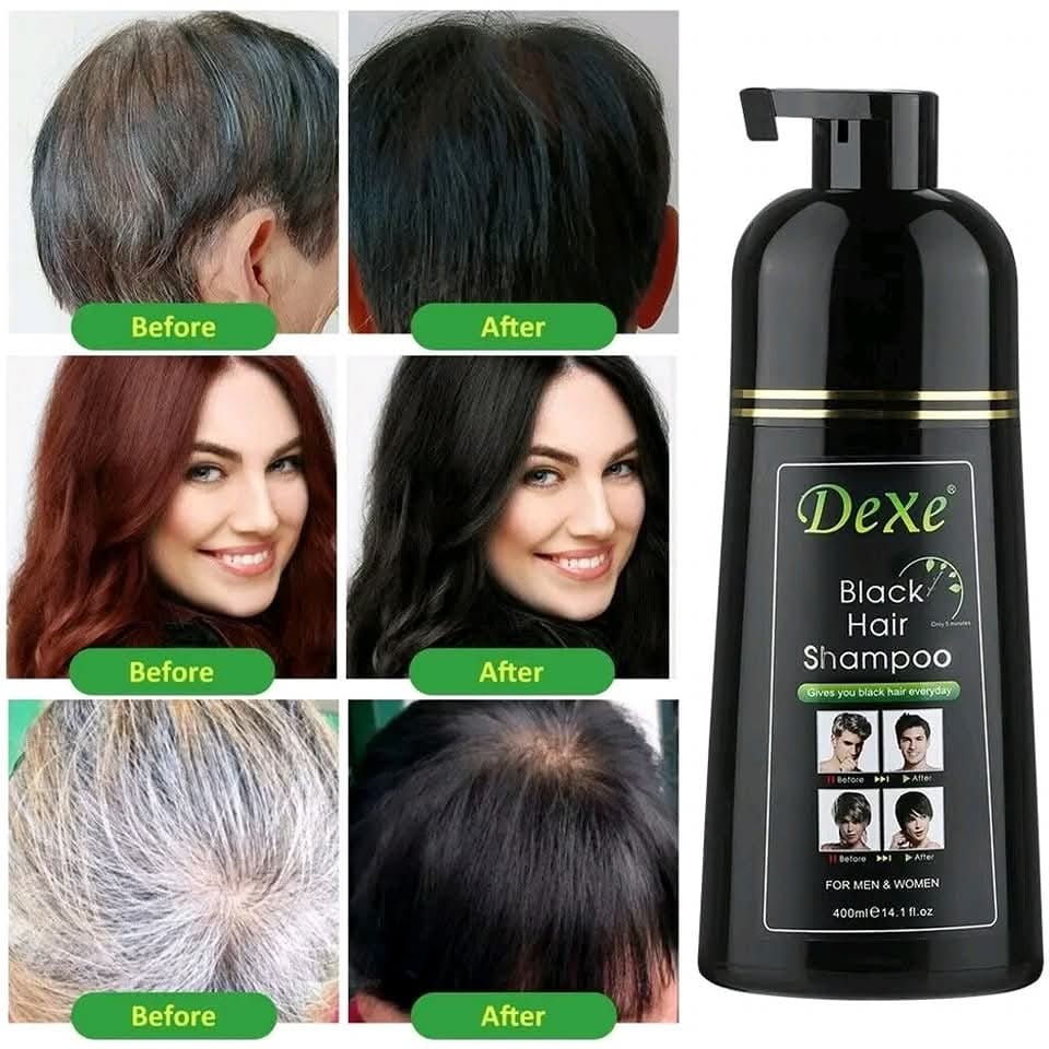 Dexe Black Hair Shampoo 400ml | Instant Hair Color Shampoo For Men & Women | Covers Grey Hair In 5–7 Minutes | Easy & Fast Hair Dye Shampoo - image 1