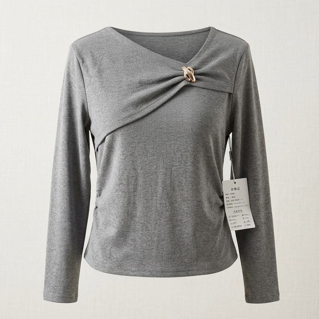 Women'S Grey Full Sleeve Twist Front Top - image 1