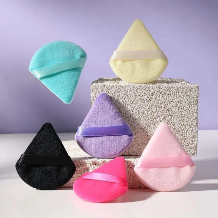 6pcs Triangle Powder Puff Makeup Foundation | Dual Side Application | For Loose & Pressed Powder Application | Easy to Clean and Handle | Triangle Powder Puff with strap (Pack of 2) - image 1