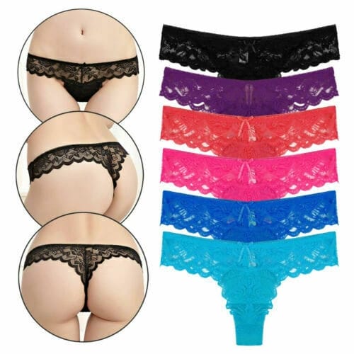 Combo Set Of 6 Women’s Thinnest Fabric Bow Lace Cheeky Thongs Panty Underwear Set Free Size Multicolor - image 2