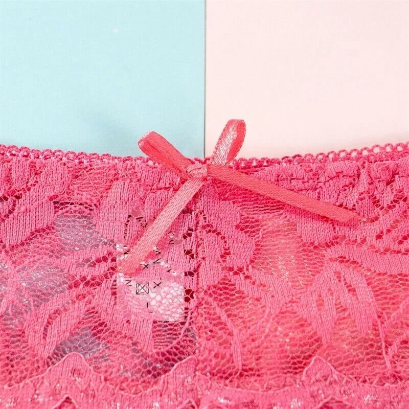 Combo Set Of 6 Women’s Thinnest Fabric Bow Lace Cheeky Thongs Panty Underwear Set Free Size Multicolor - image 5