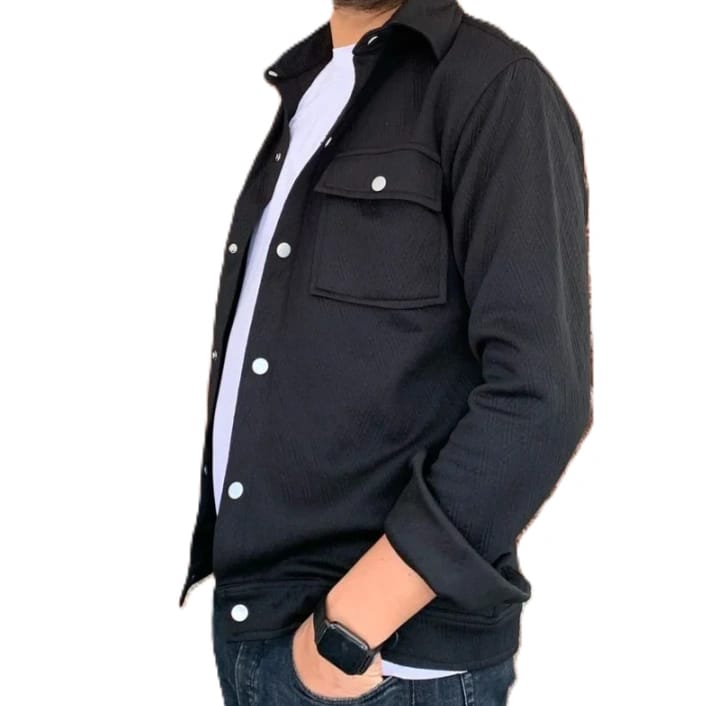 Men's Coat Long Sleeve Solid Color Jacket with Small Triangle Decoration Loose Fit Outerwear. - image 3