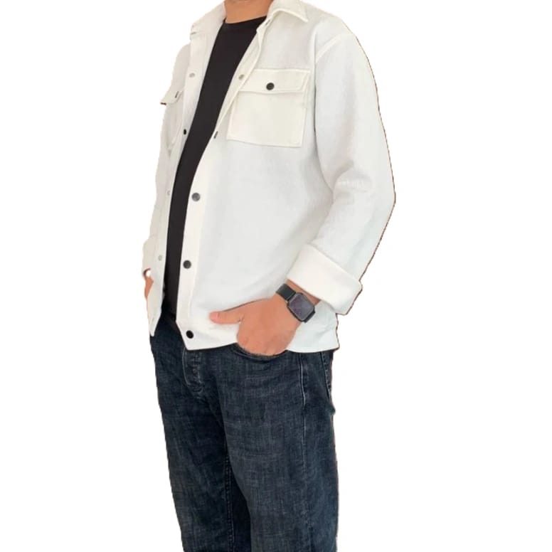 Men's Coat Long Sleeve Solid Color Jacket with Small Triangle Decoration Loose Fit Outerwear. - image 4