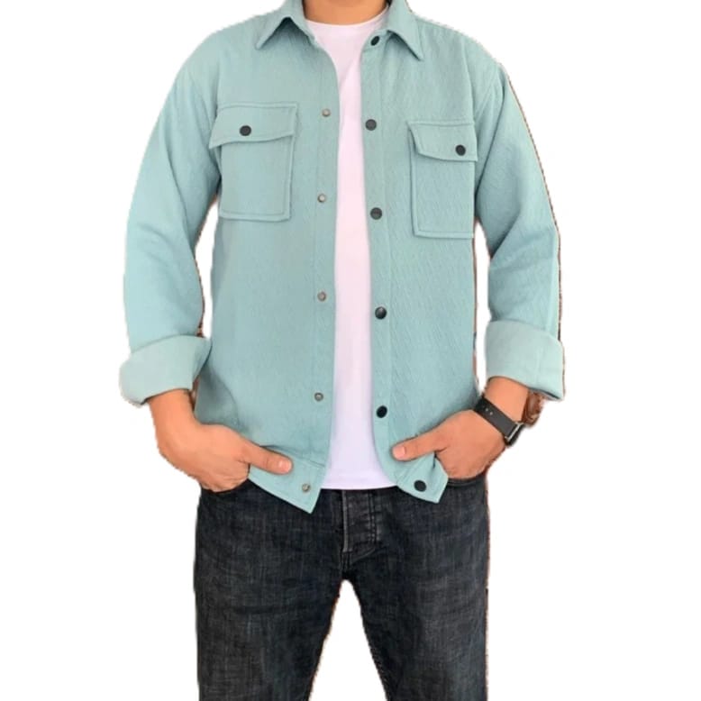 Men's Coat Long Sleeve Solid Color Jacket with Small Triangle Decoration Loose Fit Outerwear. - image 2