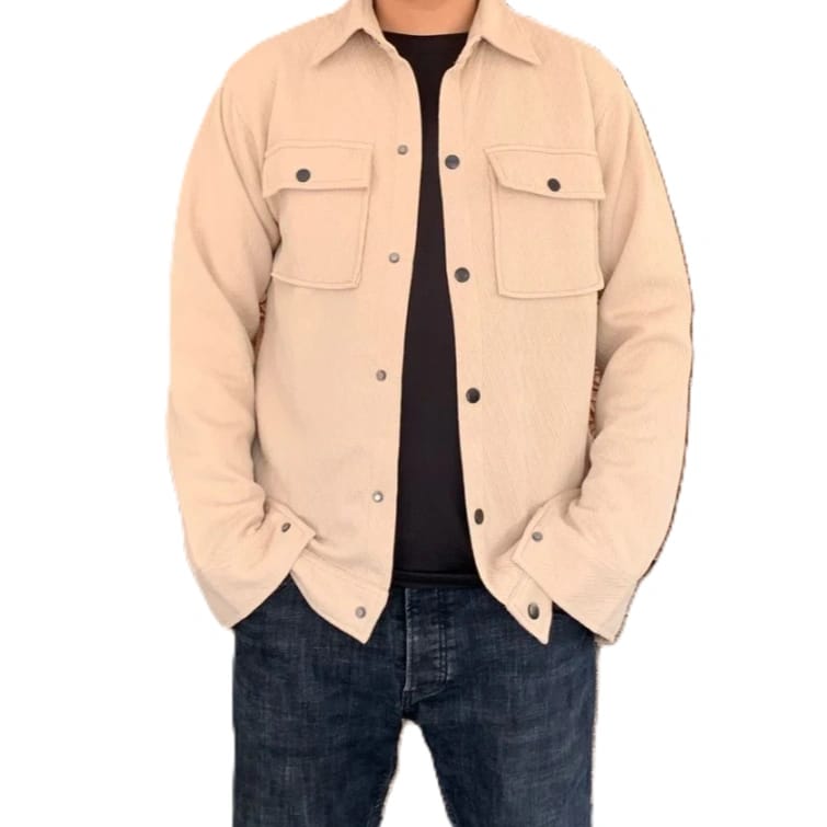 Men's Coat Long Sleeve Solid Color Jacket with Small Triangle Decoration Loose Fit Outerwear. - image 1