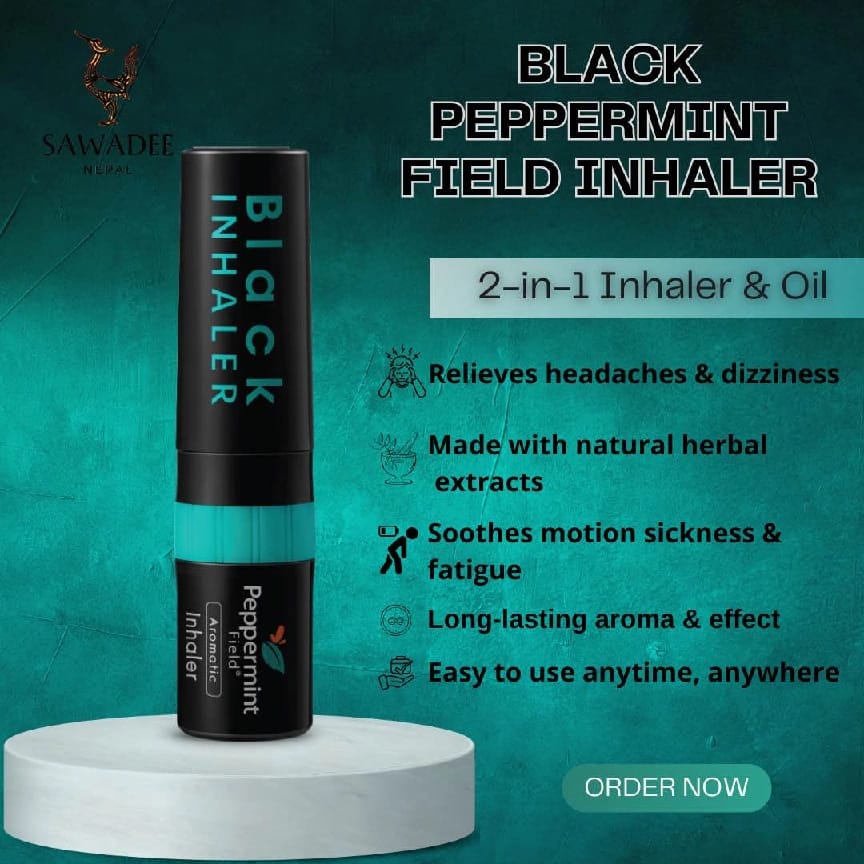 2 In 1 Black Peppermint field Herbal Inhaler – Strong Thai Inhaler for Headache, Dizziness, Nausea & Blocked Nose Relief SAWADEE NEPAL - image 2