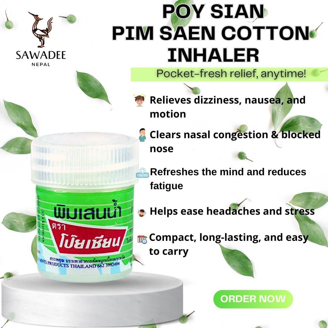 Pim Saen Herbal Balm Inhaler – Relief for Headache, Dizziness, Nausea & Nasal Congestion (Thailand) SAWADEE NEPAL