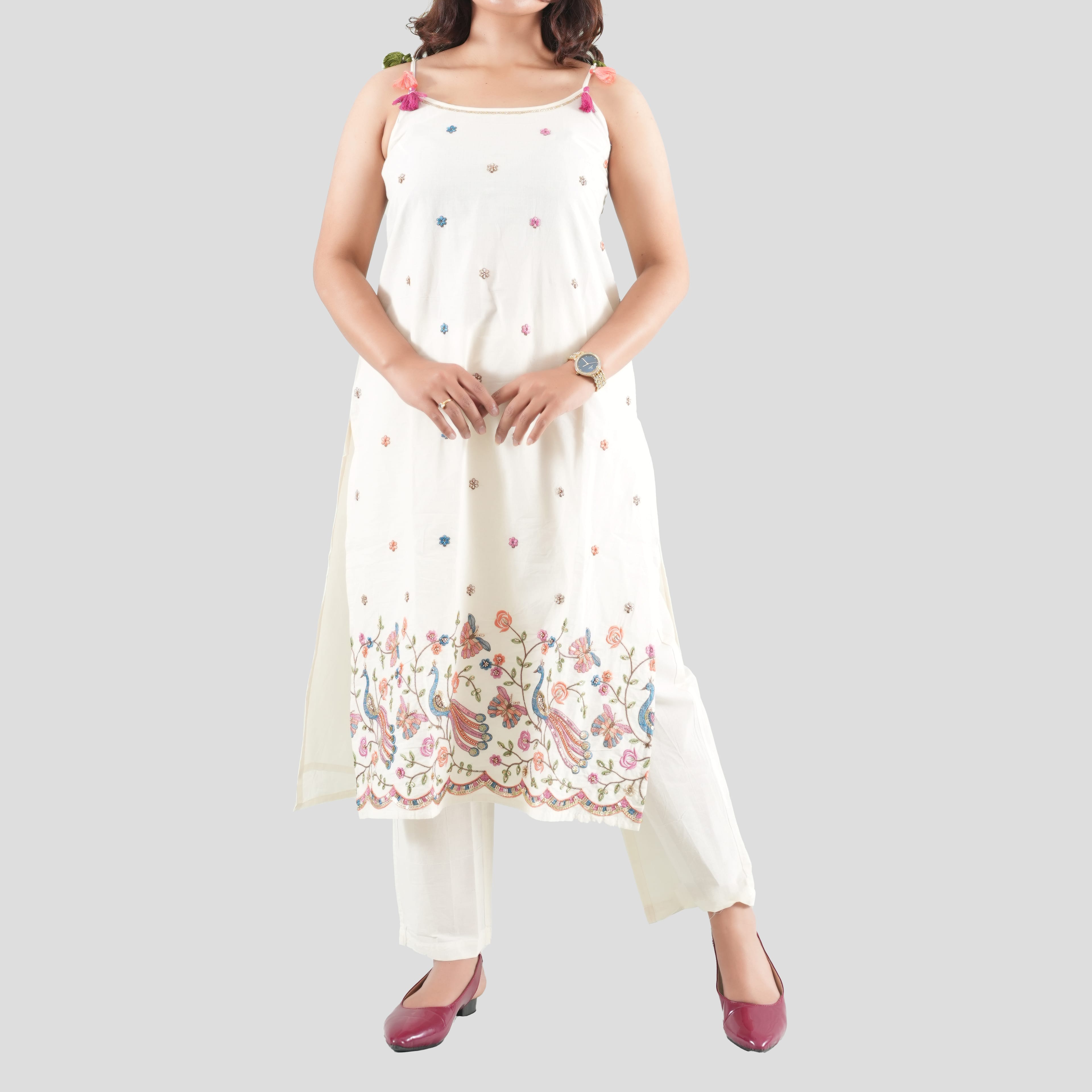 Sleeveless White Embroidered Kurta Set With Dupatta & Pants | Elegant Ethnic Women Party Wear - image 3