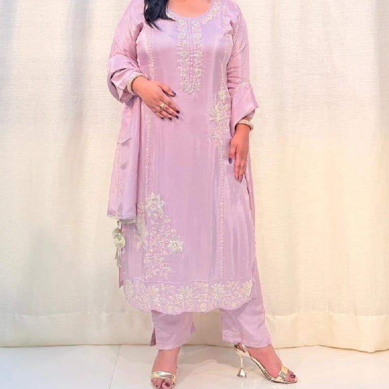 Purple Silk Party Wear Kurta Set For Women | Elegant Designer Ethnic Kurti Set By Jari Traditional